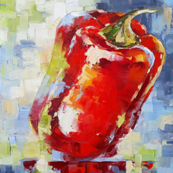 Painting titled "Still life-pepper (…" by Janna, Original Artwork, Oil Mounted on Wood Stretcher frame
