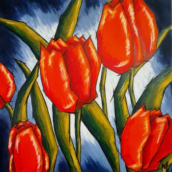 Painting titled "Tulipes" by Marie Talon, Original Artwork, Acrylic
