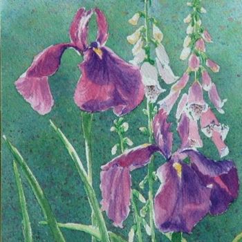 Schilderij getiteld "Iris de mon jardin" door Marie Tardif, Origineel Kunstwerk