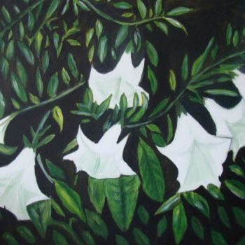 Painting titled "fleurs blanches" by Marie Therese Bas, Original Artwork, Oil