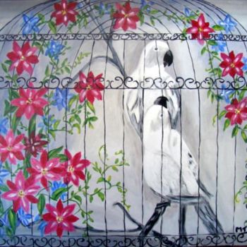 「perroquets blancs」というタイトルの絵画 Marie Therese Basによって, オリジナルのアートワーク, オイル