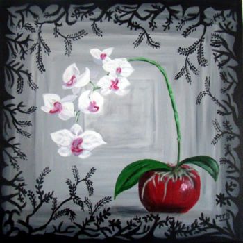 Painting titled "orchidés blanches" by Marie Therese Bas, Original Artwork, Oil