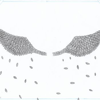 Drawing titled "Les ailes" by Marie Thomas, Original Artwork, Pencil