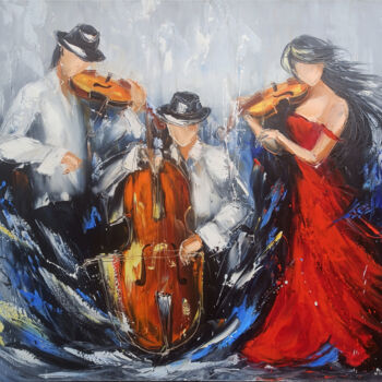 Painting titled "The Vibrant Ensemble" by Marietta Martirosyan, Original Artwork, Oil Mounted on Wood Stretcher frame