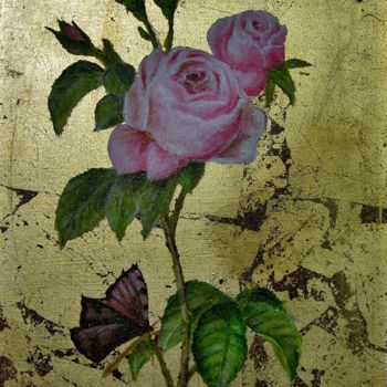 Painting titled "Roses au papillon" by Mariette Lener, Original Artwork, Acrylic