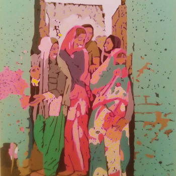 Pintura titulada "Femmes à la porte s…" por Marie Yautier, Obra de arte original, Acrílico