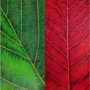 Painting titled "BOTANIC DIPTYCH "RE…" by Mariia Baskal, Original Artwork, Oil Mounted on Wood Stretcher frame