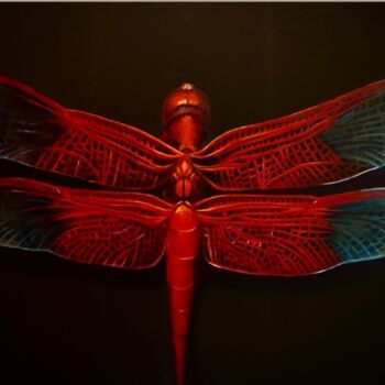 Malerei mit dem Titel "Ms. Red Dragonfly" von Mariia Baskal, Original-Kunstwerk, Öl