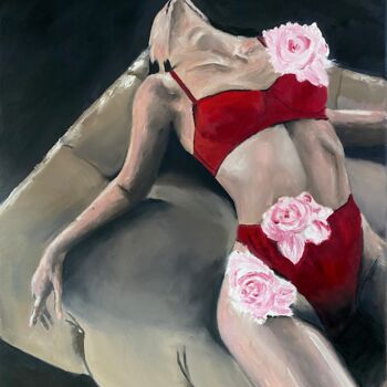 Malerei mit dem Titel "Camellia" von Mariia Fedorova, Original-Kunstwerk, Öl Auf Holzplatte montiert