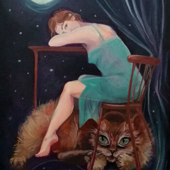 Painting titled "Guardian Cat" by Mariia Ganeeva, Original Artwork, Acrylic