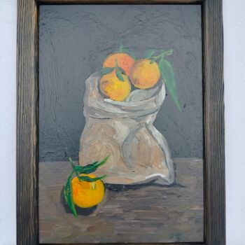 Painting titled "Апельсины" by Mariia Gavriliuk, Original Artwork, Oil Mounted on Wood Stretcher frame