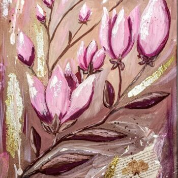 Painting titled "Blooming pink magno…" by Mariia Kiseleva, Original Artwork, Acrylic Mounted on Wood Stretcher frame
