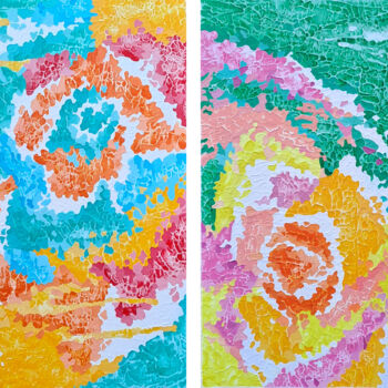 제목이 "Sunny Roses"인 미술작품 Mariia Raskin로, 원작, 아크릴 나무 들것 프레임에 장착됨