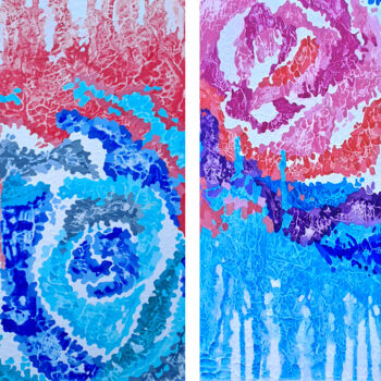 Картина под названием "Roses at Sunrise an…" - Mariia Raskin, Подлинное произведение искусства, Акрил Установлен на Деревянн…