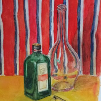 Painting titled "key and bottles" by Mariia Savina, Original Artwork, Watercolor