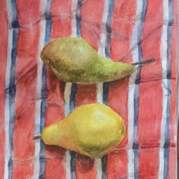 Painting titled "Pears" by Mariia Savina, Original Artwork, Watercolor