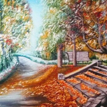 Картина под названием "The autumn in park" - Marija Mitrovic, Подлинное произведение искусства, Масло