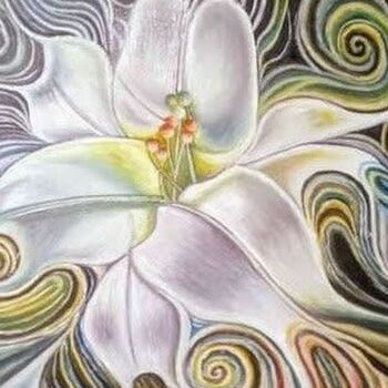 Painting titled "While flower" by Marija Mitrovic, Original Artwork, Oil
