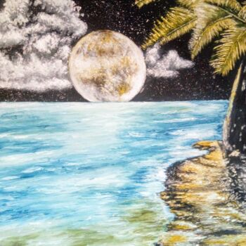 Peinture intitulée "Moon touch sea" par Marija Mitrovic, Œuvre d'art originale, Huile