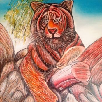 Painting titled "Relax tigers" by Marija Mitrovic, Original Artwork, Oil