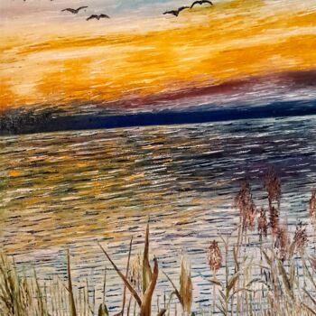 Painting titled "Reed in river" by Marija Mitrovic, Original Artwork, Oil