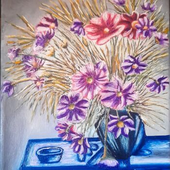 Painting titled "Flower in blue" by Marija Mitrovic, Original Artwork, Oil