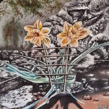 Painting titled "Narcissus in garden" by Marija Mitrovic, Original Artwork, Oil