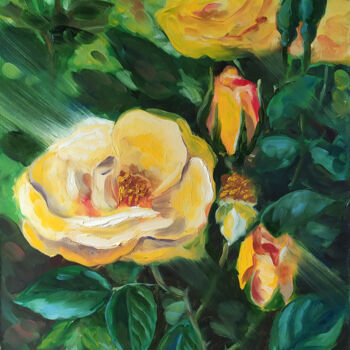 Malerei mit dem Titel "Rose blooms" von Marija Rudnewa, Original-Kunstwerk, Öl