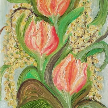 「Flower motif - Tuli…」というタイトルの絵画 Marija Sviličićによって, オリジナルのアートワーク, オイル
