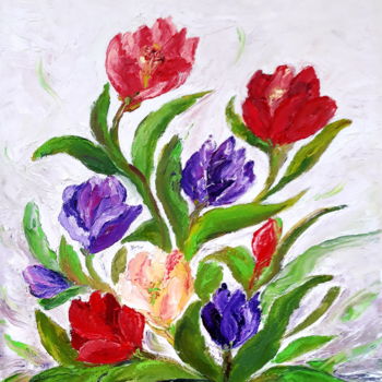Painting titled "Flower motif - Tuli…" by Marija Sviličić, Original Artwork, Oil