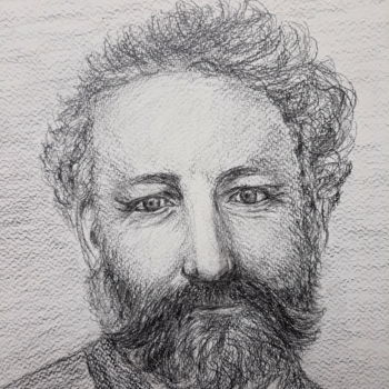 Zeichnungen mit dem Titel "Portret Jules Verne…" von Marija Sviličić, Original-Kunstwerk, Bleistift