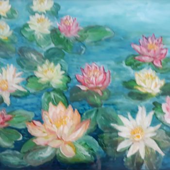 Painting titled "Flower motif - Lotu…" by Marija Sviličić, Original Artwork, Oil