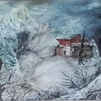 Malerei mit dem Titel "Winter, Oil - Glass" von Marija Sviličić, Original-Kunstwerk, Öl