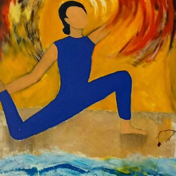 Malerei mit dem Titel "Joga am Strand" von Marija Weiß, Original-Kunstwerk, Acryl