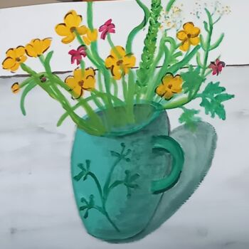 绘画 标题为“Blumen in grünen Ka…” 由Marija Weiß, 原创艺术品, 丙烯