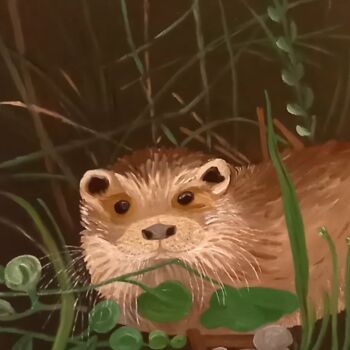 绘画 标题为“Otter im Grass” 由Marija Weiß, 原创艺术品, 丙烯