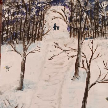 Pittura intitolato "Spazieren im Schnee" da Marija Weiß, Opera d'arte originale, Acrilico