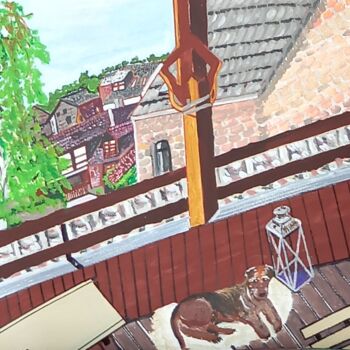 Pittura intitolato "Hund am Balkon" da Marija Weiß, Opera d'arte originale, Acrilico