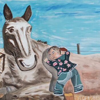 Malerei mit dem Titel "Kleiner Mongole mit…" von Marija Weiß, Original-Kunstwerk, Acryl