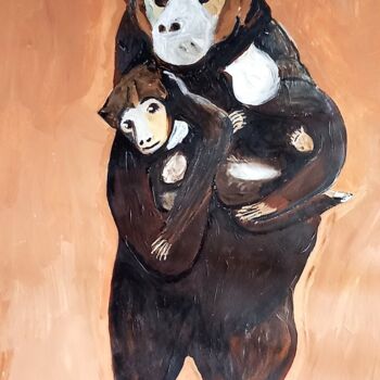 Malerei mit dem Titel "Bärenmutter mit kle…" von Marija Weiß, Original-Kunstwerk, Acryl