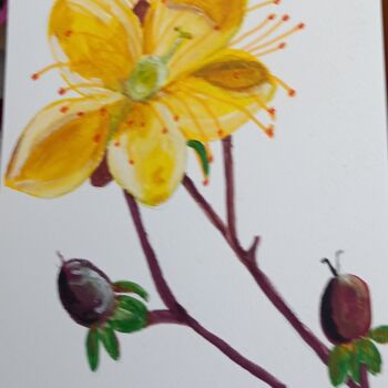 Картина под названием "Gelbe Blume mit zwe…" - Marija Weiß, Подлинное произведение искусства, Акрил