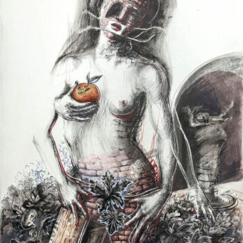 Zeichnungen mit dem Titel "Apple of Discord" von Marijana Rakićević, Original-Kunstwerk, Tinte