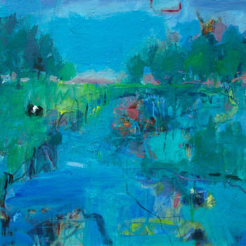 Schilderij getiteld "Blue Landscape" door Marije Van Toledo, Origineel Kunstwerk, Acryl
