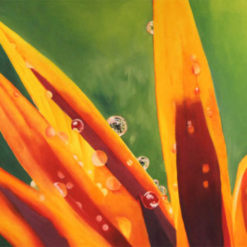 Painting titled "Bloem met dauw" by Marijke Vanwezer, Original Artwork, Oil