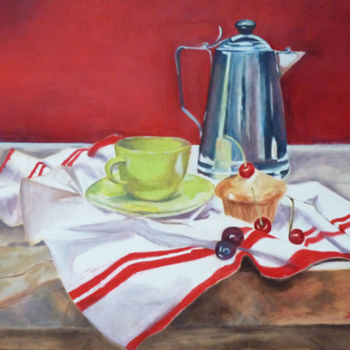 绘画 标题为“Koffie en cake” 由Marijke Vanwezer, 原创艺术品, 油
