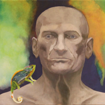 Schilderij getiteld "Kameleonman" door Marijke Vanwezer, Origineel Kunstwerk, Olie
