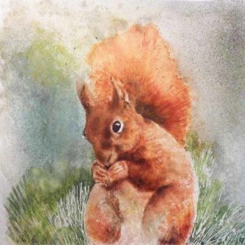 Schilderij getiteld "eekhoorntje; Squirel" door Marijke Vanwezer, Origineel Kunstwerk, Aquarel