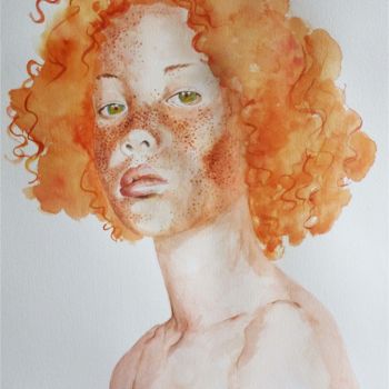 Painting titled "red haired boy" by Marijke Vanwezer, Original Artwork, Watercolor
