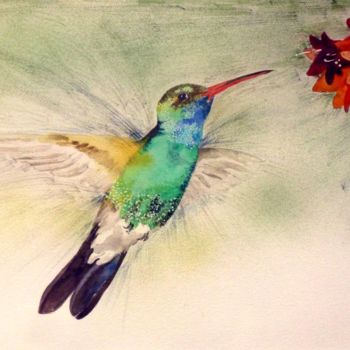 Painting titled "kolibri" by Marijke Vanwezer, Original Artwork, Watercolor
