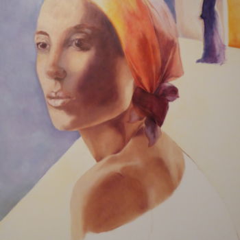 Pintura intitulada "Young woman with or…" por Marijke Vanwezer, Obras de arte originais, Óleo Montado em Armação em madeira
